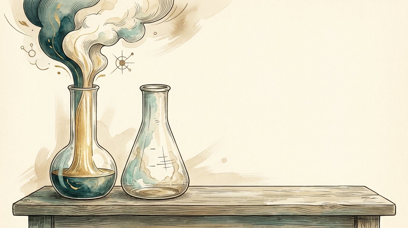 Engraving of two flasks, one full and one empty, after the same experiment